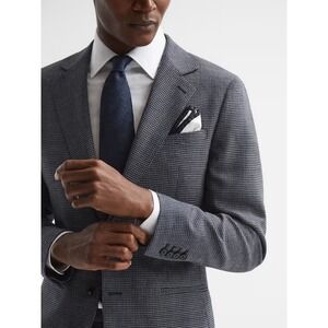 REISS Leadenhall Navy Single Breasted Dogtooth Slim Fit Suit 40 Pants 32x30 NWOT